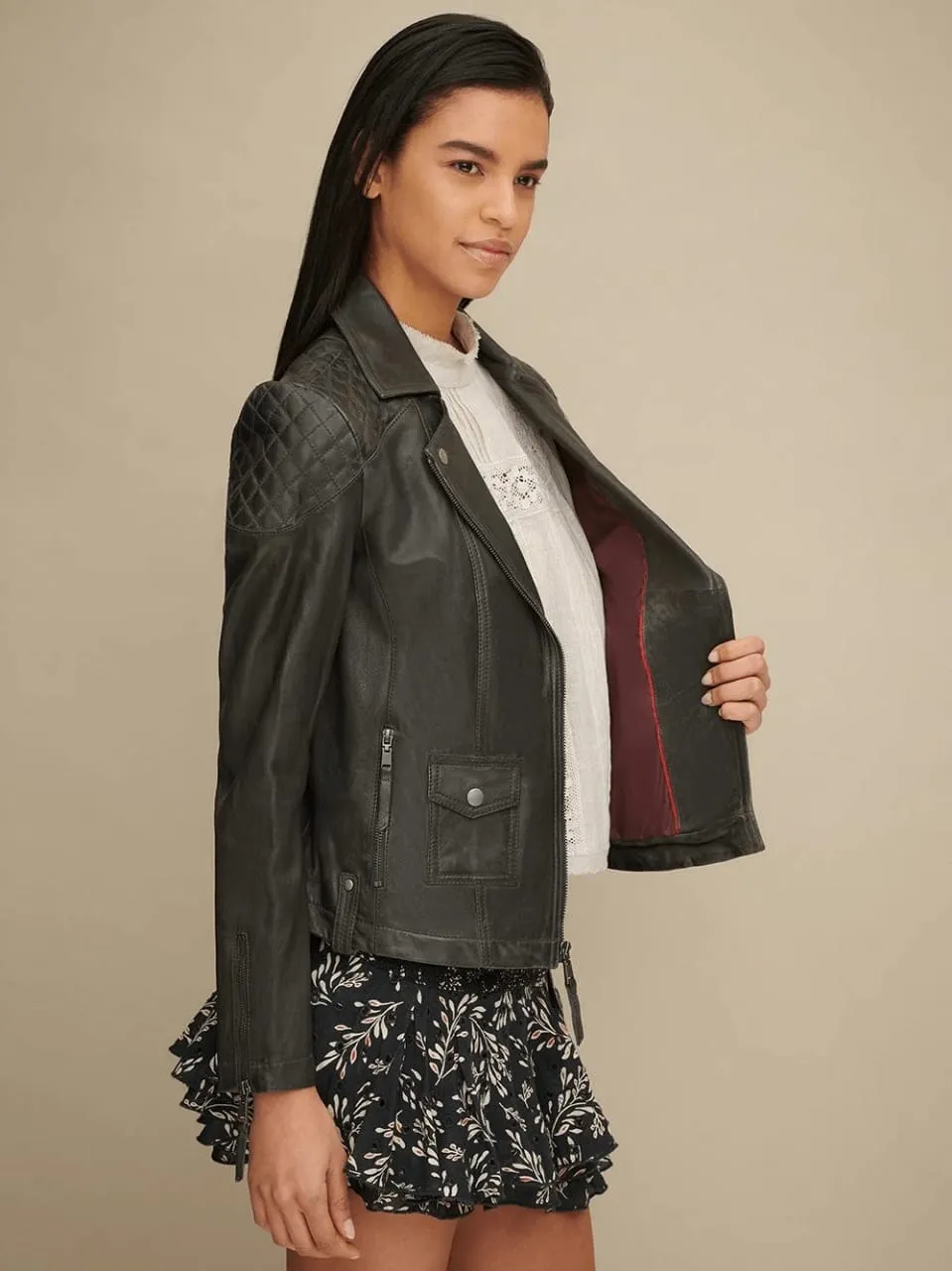 Women’s Classic Black Sheepskin Leather Biker Jacket