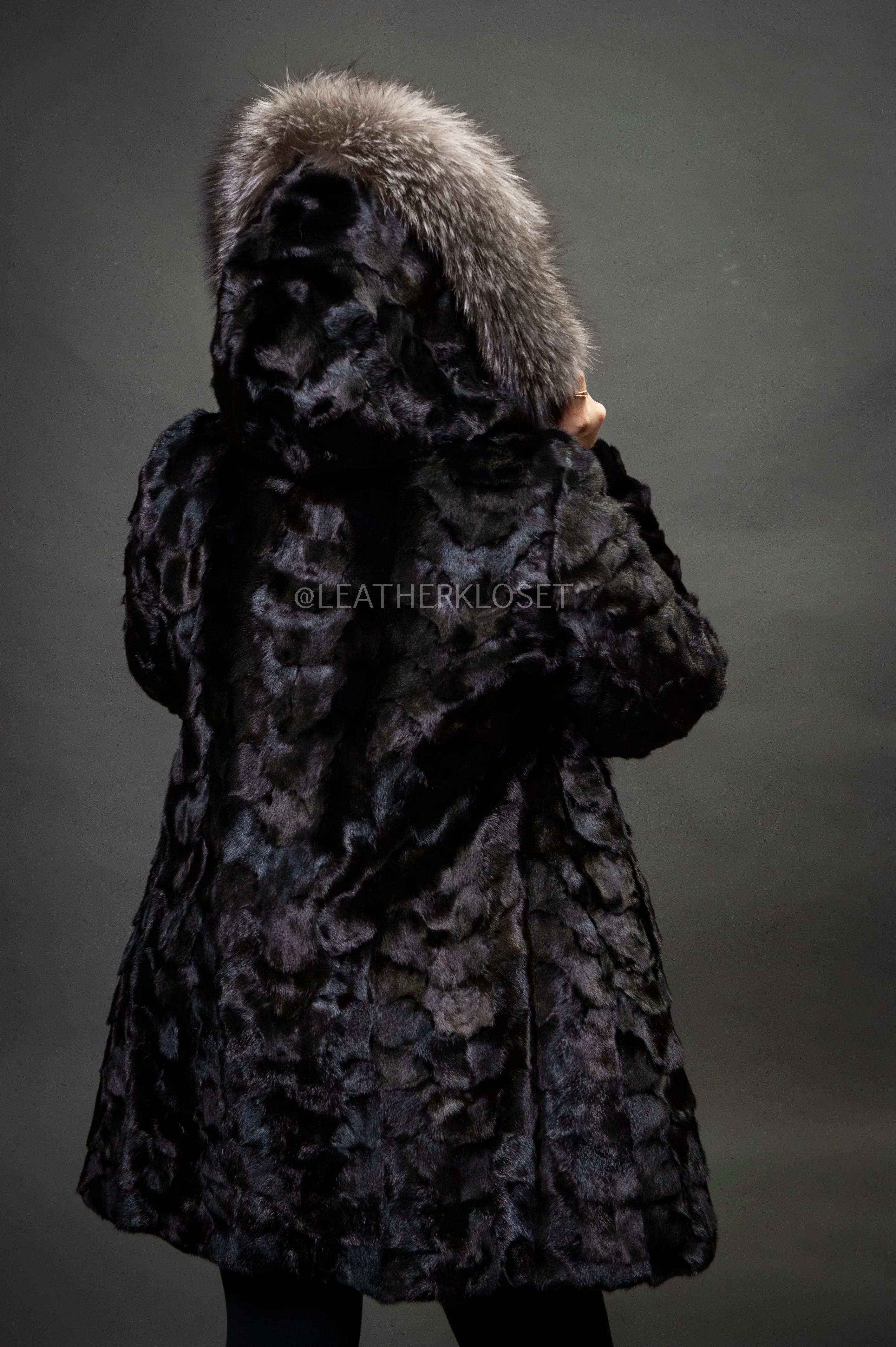 Women's Penelope Mink Coat With Fox Trim [Black/Silver]