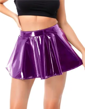 Womens Purple Latex Mini skirt