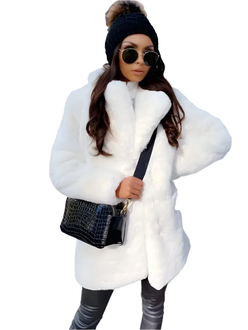 Women's Purple Long Sleeve Winter Coat - Fashion Lapel Fur Jacket, Office Style Outerwear