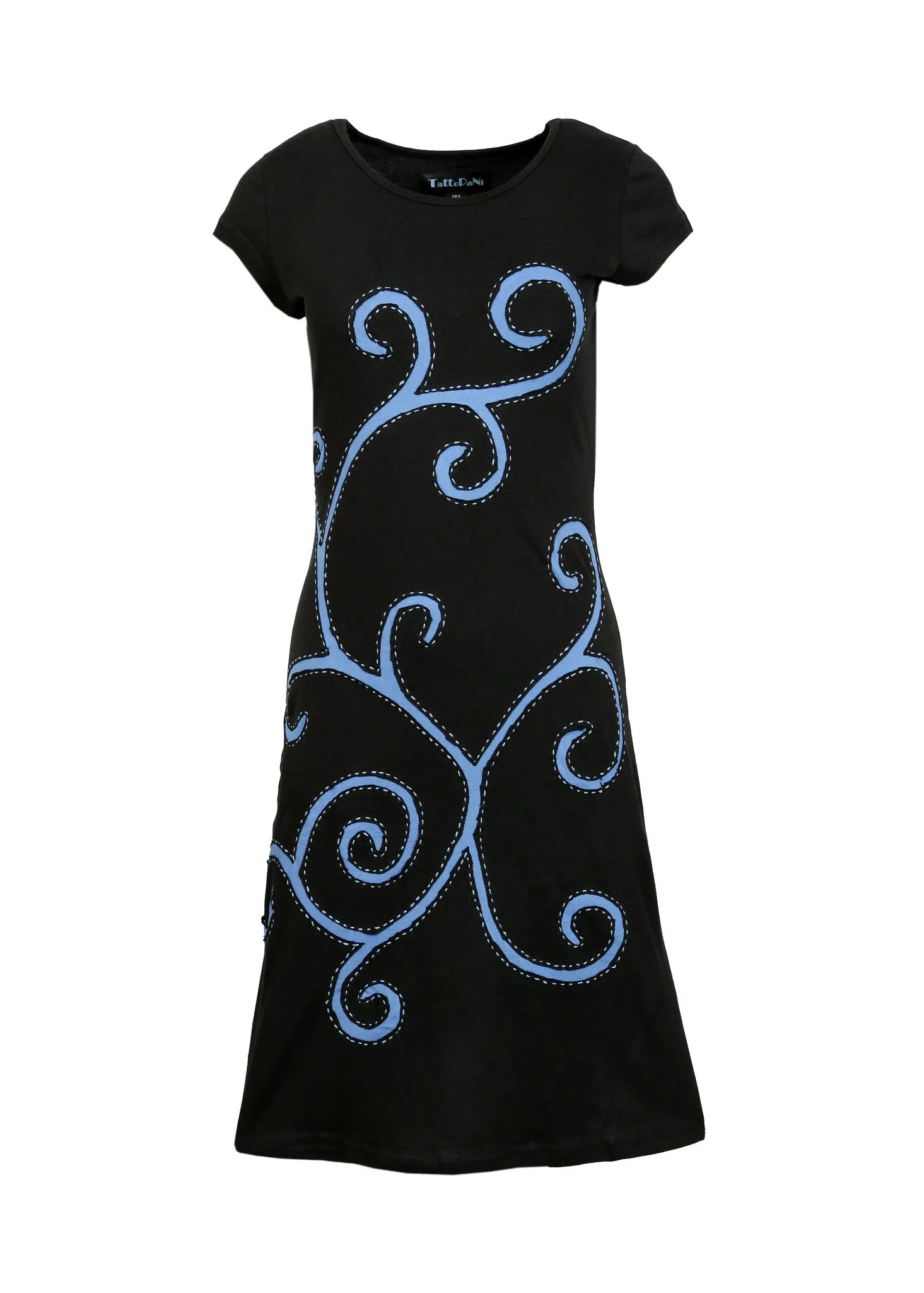 womens-short-sleeved-black-tunic-dress-with-embroidery-pattern-bellflower