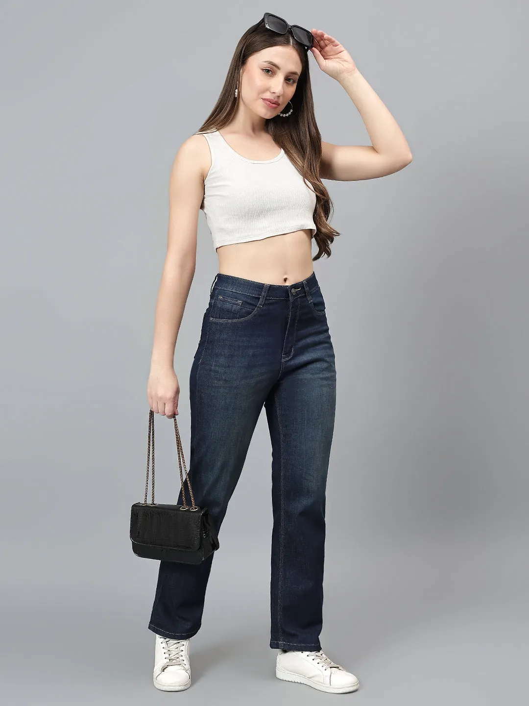 Women's Solid Blue Stretchable Jeans