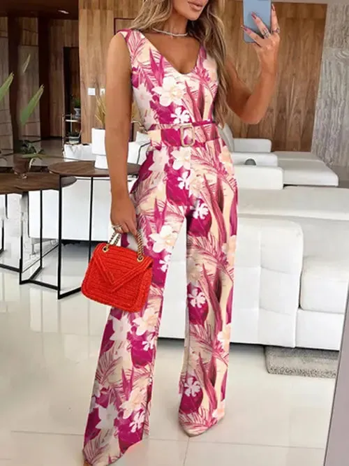 Women's Stylish V-Neck Wide Leg Jumpsuit - Perfect for Summer Beach Days & Parties